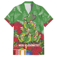 Kakapo New Zealand Christmas Family Matching Off Shoulder Maxi Dress and Hawaiian Shirt Meri Kirihimete Pohutukawa - Green Color LT14 Dad's Shirt - Short Sleeve Green - Polynesian Pride