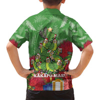 Kakapo New Zealand Christmas Family Matching Short Sleeve Bodycon Dress and Hawaiian Shirt Meri Kirihimete Pohutukawa - Green Color LT14 - Polynesian Pride