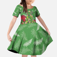 Kakapo New Zealand Christmas Family Matching Tank Maxi Dress and Hawaiian Shirt Meri Kirihimete Pohutukawa - Green Color LT14 Daughter's Dress Green - Polynesian Pride