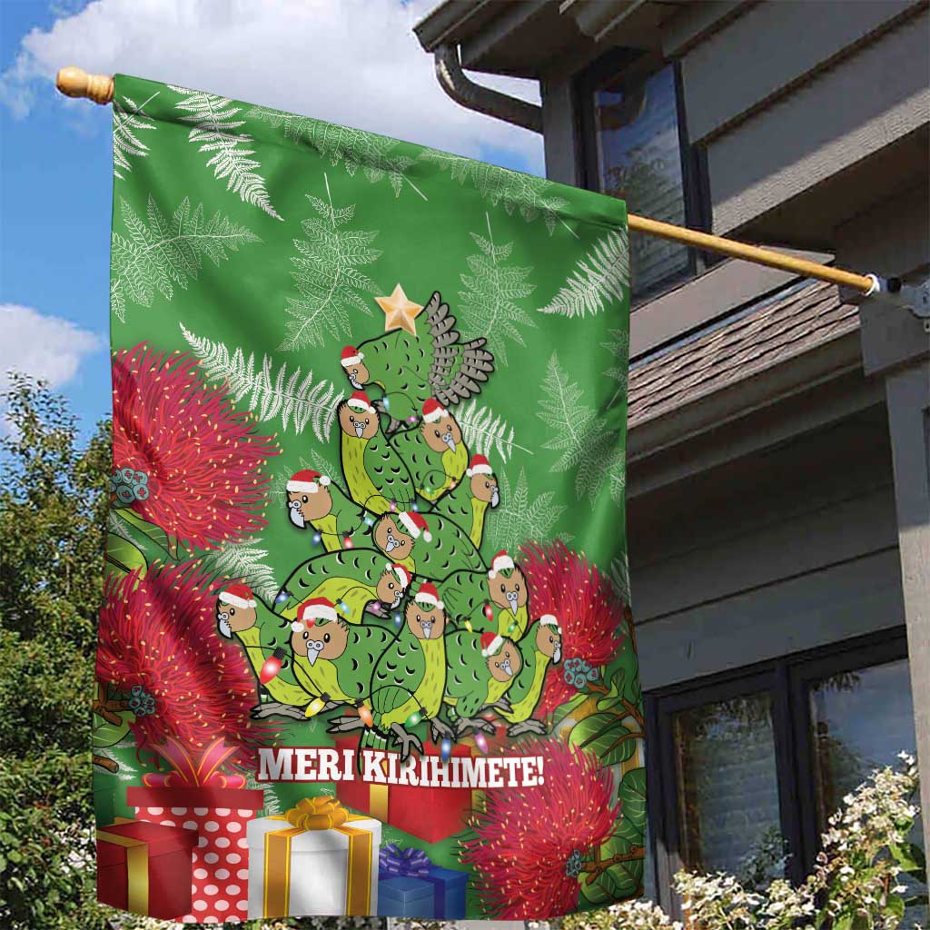 Kakapo New Zealand Christmas Garden Flag Meri Kirihimete Pohutukawa - Green Color LT14 - Polynesian Pride