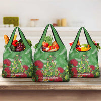 Kakapo New Zealand Christmas Grocery Bag Meri Kirihimete Pohutukawa - Green Color LT14 3-pack One Size Green - Polynesian Pride