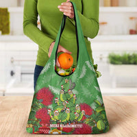 Kakapo New Zealand Christmas Grocery Bag Meri Kirihimete Pohutukawa - Green Color LT14 - Polynesian Pride