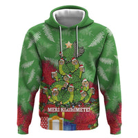 Kakapo New Zealand Christmas Hoodie Meri Kirihimete Pohutukawa - Green Color LT14 Pullover Hoodie Green - Polynesian Pride
