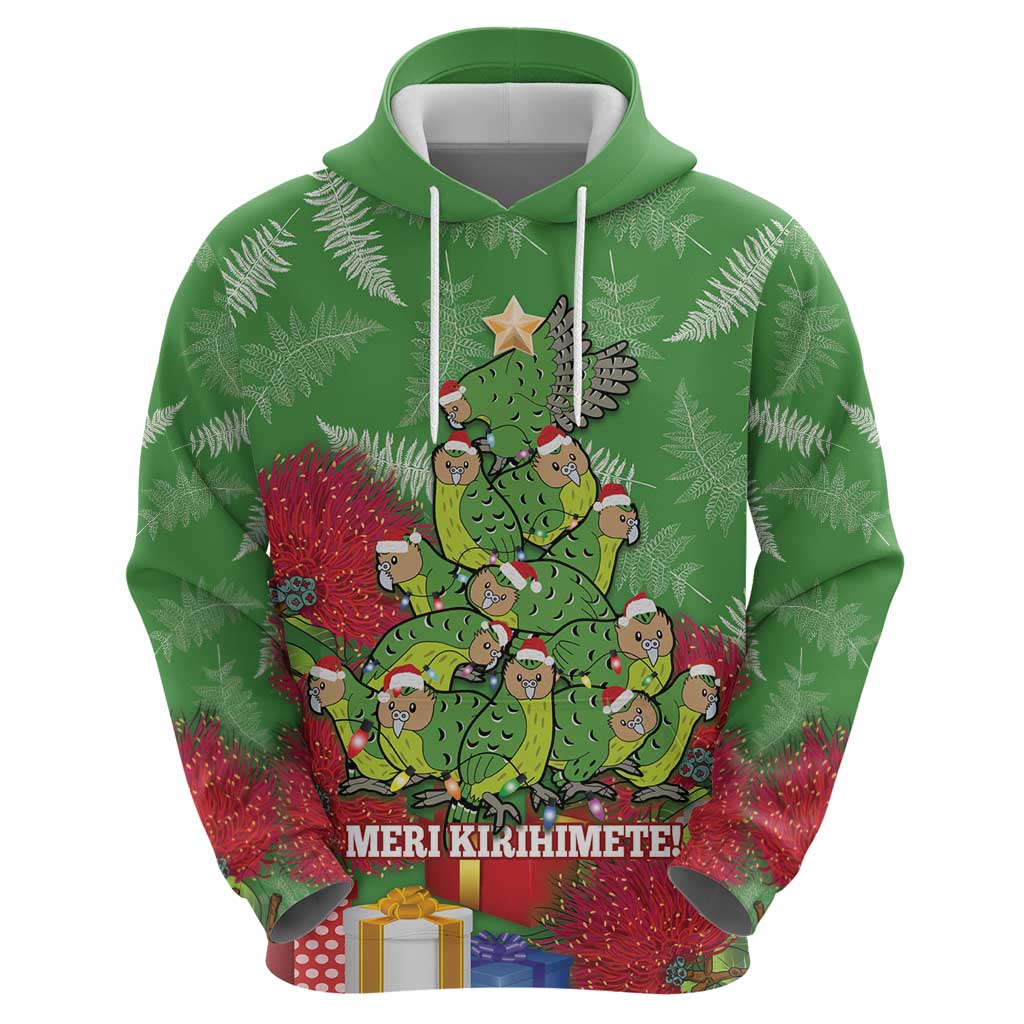 Kakapo New Zealand Christmas Hoodie Meri Kirihimete Pohutukawa - Green Color LT14 - Polynesian Pride