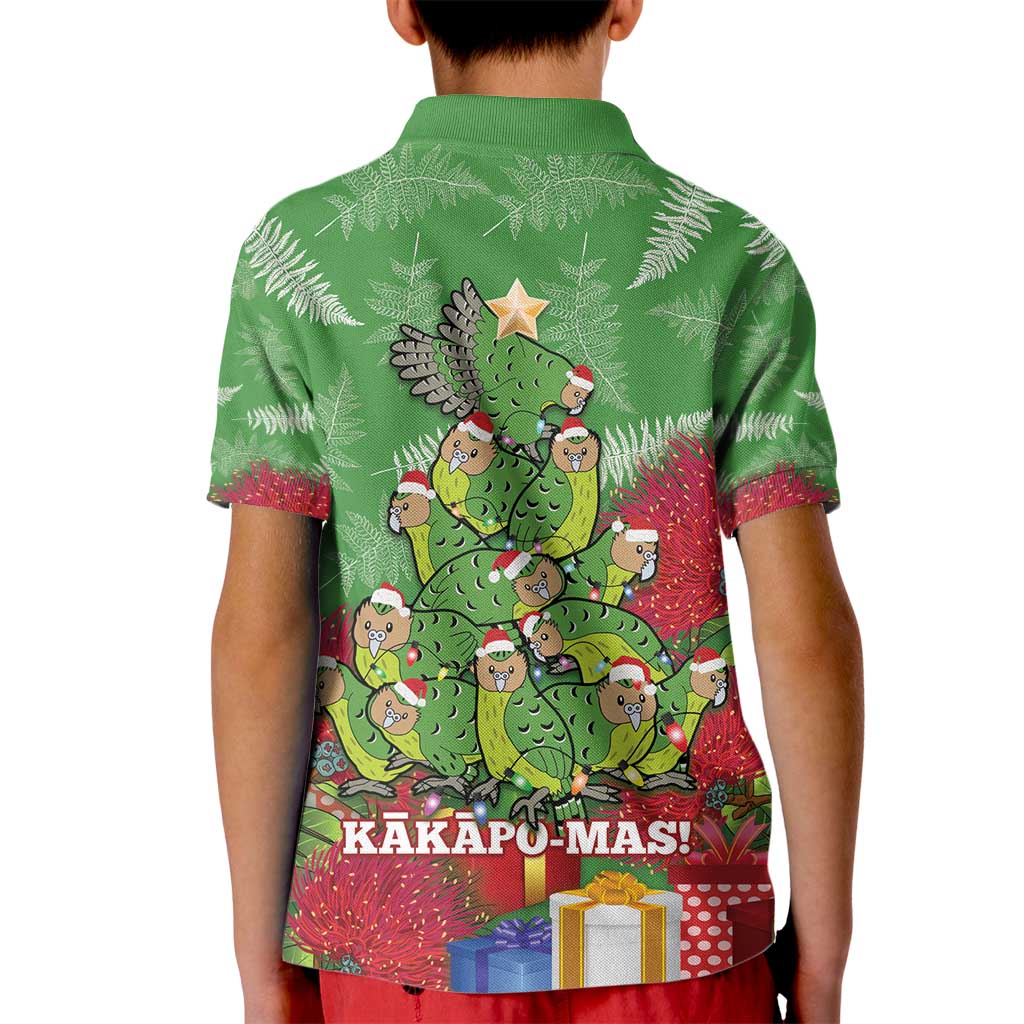 Kakapo New Zealand Christmas Kid Polo Shirt Meri Kirihimete Pohutukawa - Green Color LT14 - Polynesian Pride
