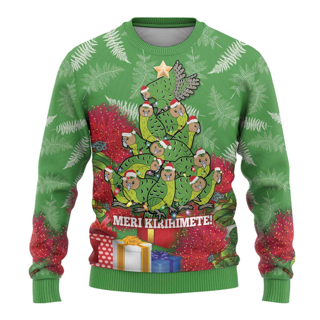Kakapo New Zealand Christmas Ugly Christmas Sweater Meri Kirihimete Pohutukawa - Green Color LT14 - Polynesian Pride