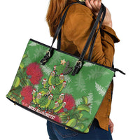 Kakapo New Zealand Christmas Leather Tote Bag Meri Kirihimete Pohutukawa - Green Color LT14 - Polynesian Pride