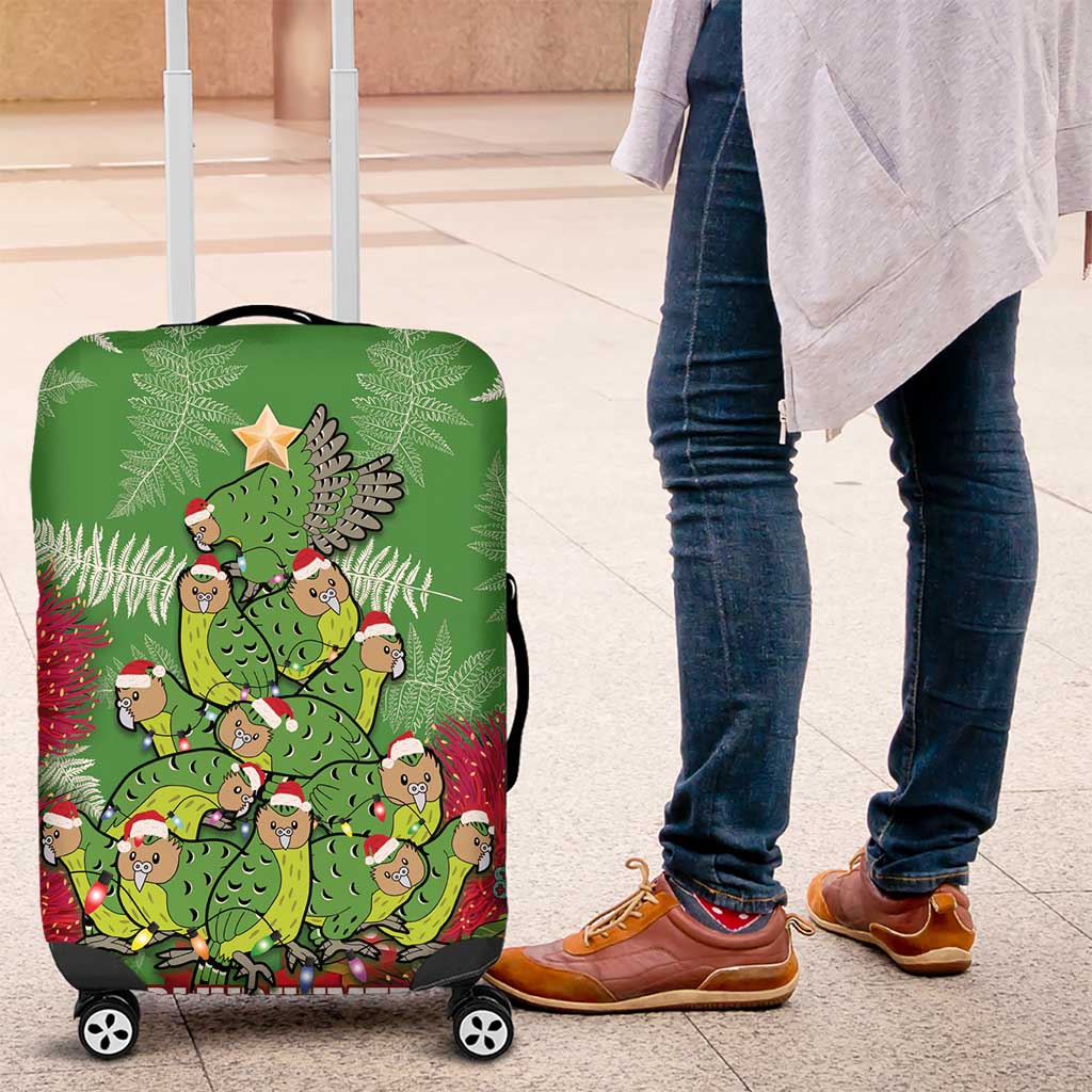Kakapo New Zealand Christmas Luggage Cover Meri Kirihimete Pohutukawa - Green Color LT14 Green - Polynesian Pride