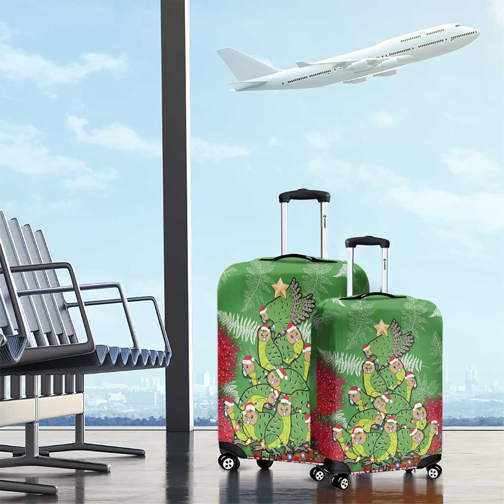 Kakapo New Zealand Christmas Luggage Cover Meri Kirihimete Pohutukawa - Green Color LT14 - Polynesian Pride