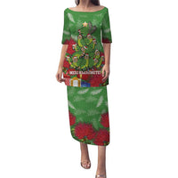 Kakapo New Zealand Christmas Puletasi Meri Kirihimete Pohutukawa - Green Color LT14 Long Dress Green - Polynesian Pride