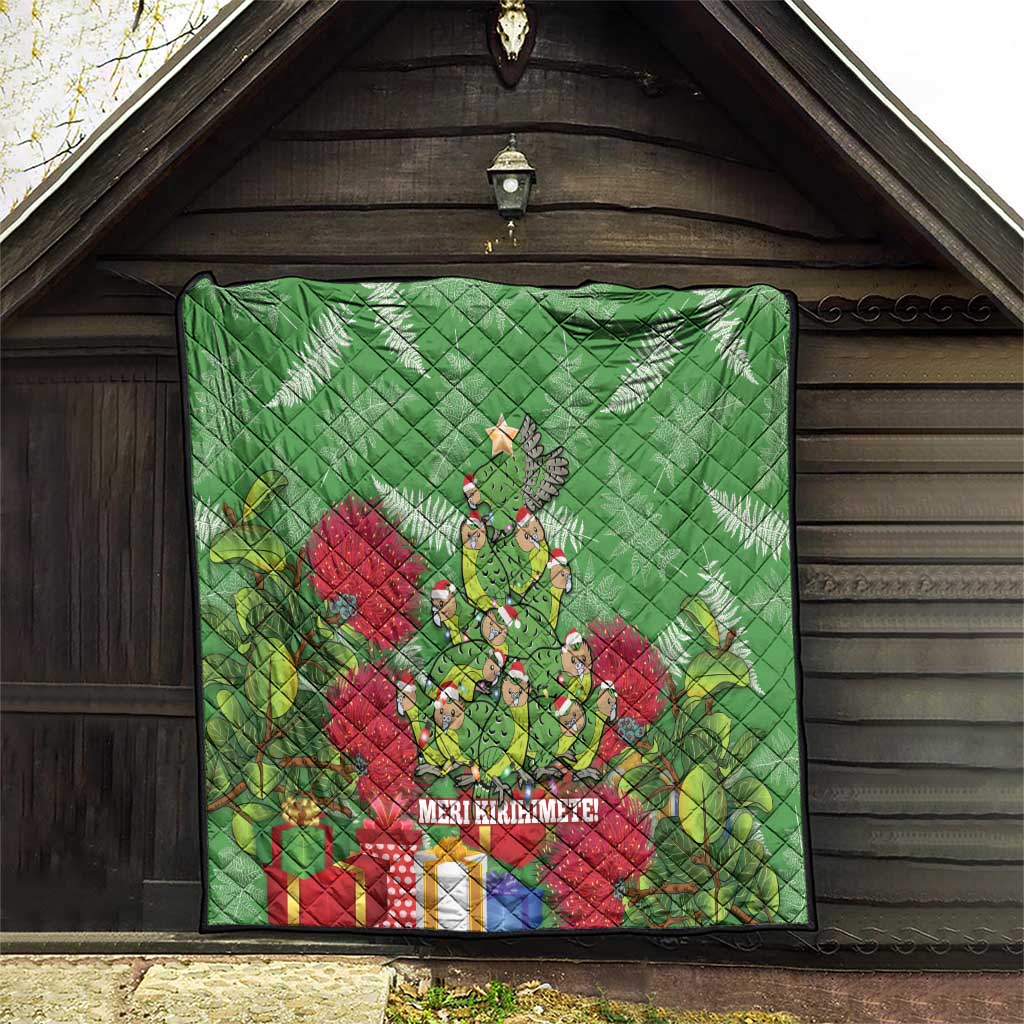 Kakapo New Zealand Christmas Quilt Meri Kirihimete Pohutukawa - Green Color LT14 - Polynesian Pride