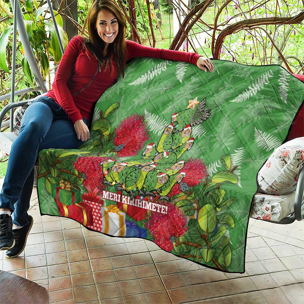 Kakapo New Zealand Christmas Quilt Meri Kirihimete Pohutukawa - Green Color LT14 - Polynesian Pride