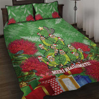 Kakapo New Zealand Christmas Quilt Bed Set Meri Kirihimete Pohutukawa - Green Color LT14 Green - Polynesian Pride