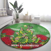 Kakapo New Zealand Christmas Round Carpet Meri Kirihimete Pohutukawa - Green Color LT14 - Polynesian Pride