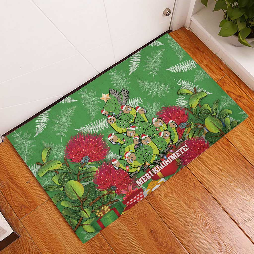 Kakapo New Zealand Christmas Rubber Doormat Meri Kirihimete Pohutukawa - Green Color LT14 - Polynesian Pride