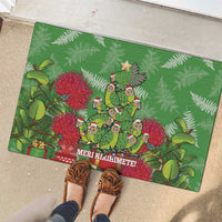 Kakapo New Zealand Christmas Rubber Doormat Meri Kirihimete Pohutukawa - Green Color LT14 - Polynesian Pride