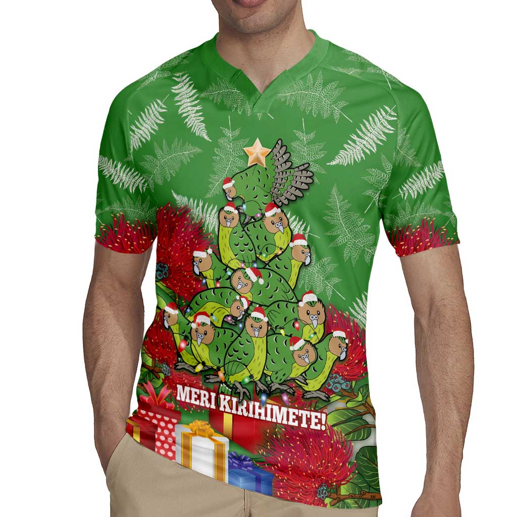 Kakapo New Zealand Christmas Rugby Jersey Meri Kirihimete Pohutukawa - Green Color LT14 - Polynesian Pride
