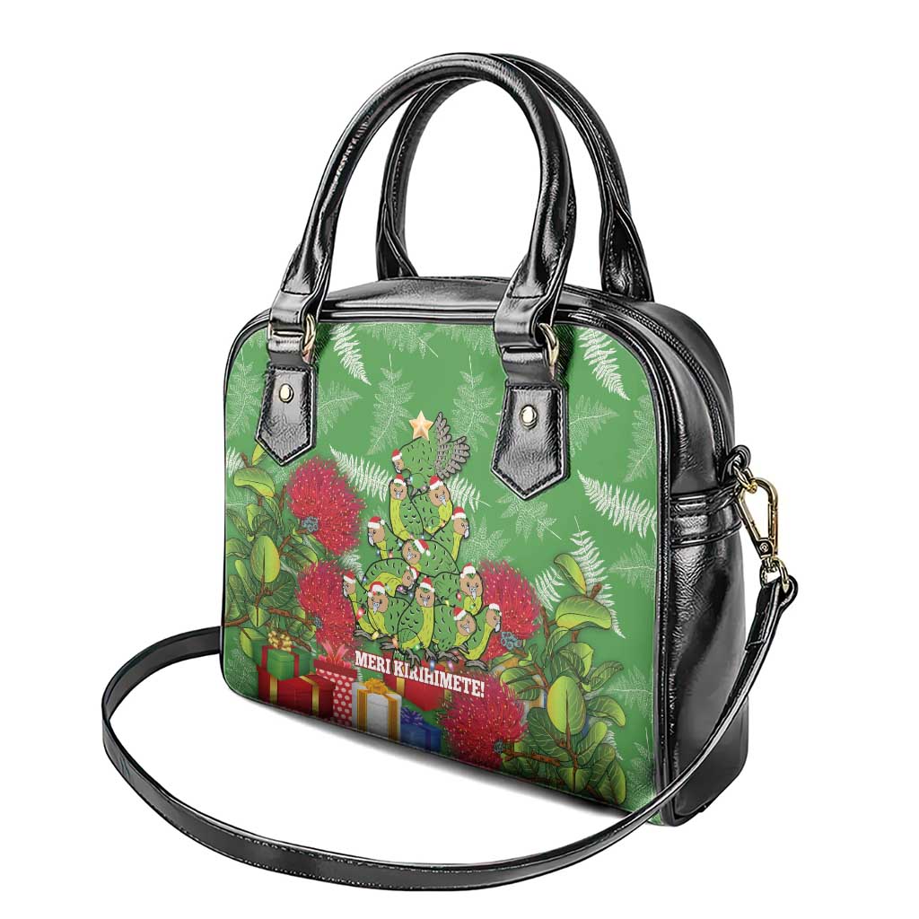 Kakapo New Zealand Christmas Shoulder Handbag Meri Kirihimete Pohutukawa - Green Color LT14 - Polynesian Pride