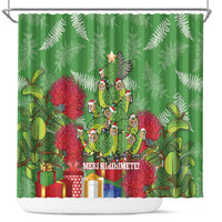Kakapo New Zealand Christmas Shower Curtain Meri Kirihimete Pohutukawa - Green Color LT14 Green - Polynesian Pride