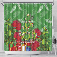 Kakapo New Zealand Christmas Shower Curtain Meri Kirihimete Pohutukawa - Green Color LT14 - Polynesian Pride