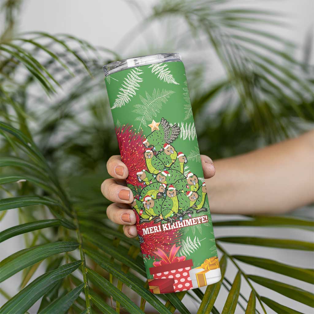 Kakapo New Zealand Christmas Skinny Tumbler Meri Kirihimete Pohutukawa - Green Color LT14 - Polynesian Pride