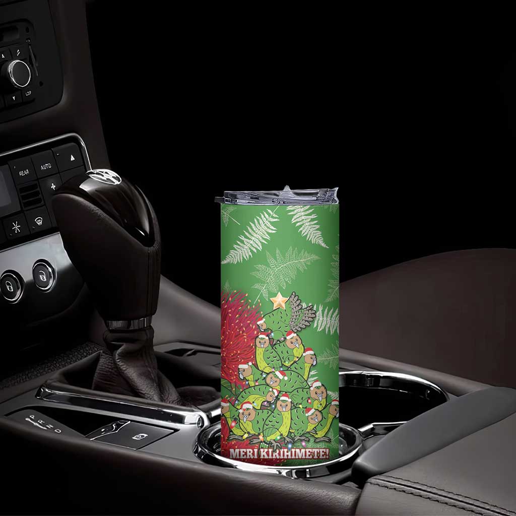 Kakapo New Zealand Christmas Skinny Tumbler Meri Kirihimete Pohutukawa - Green Color LT14 - Polynesian Pride
