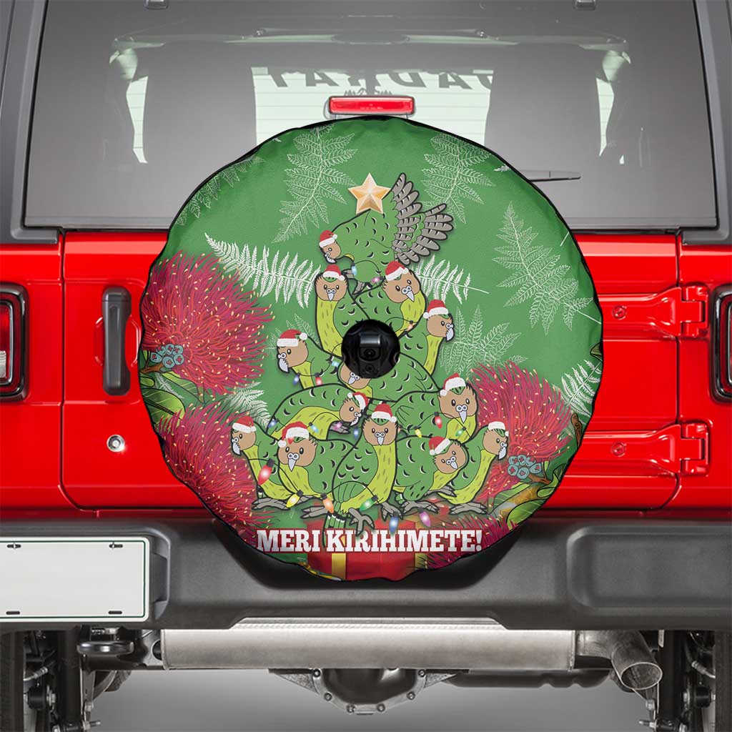 Kakapo New Zealand Christmas Spare Tire Cover Meri Kirihimete Pohutukawa - Green Color LT14 - Polynesian Pride