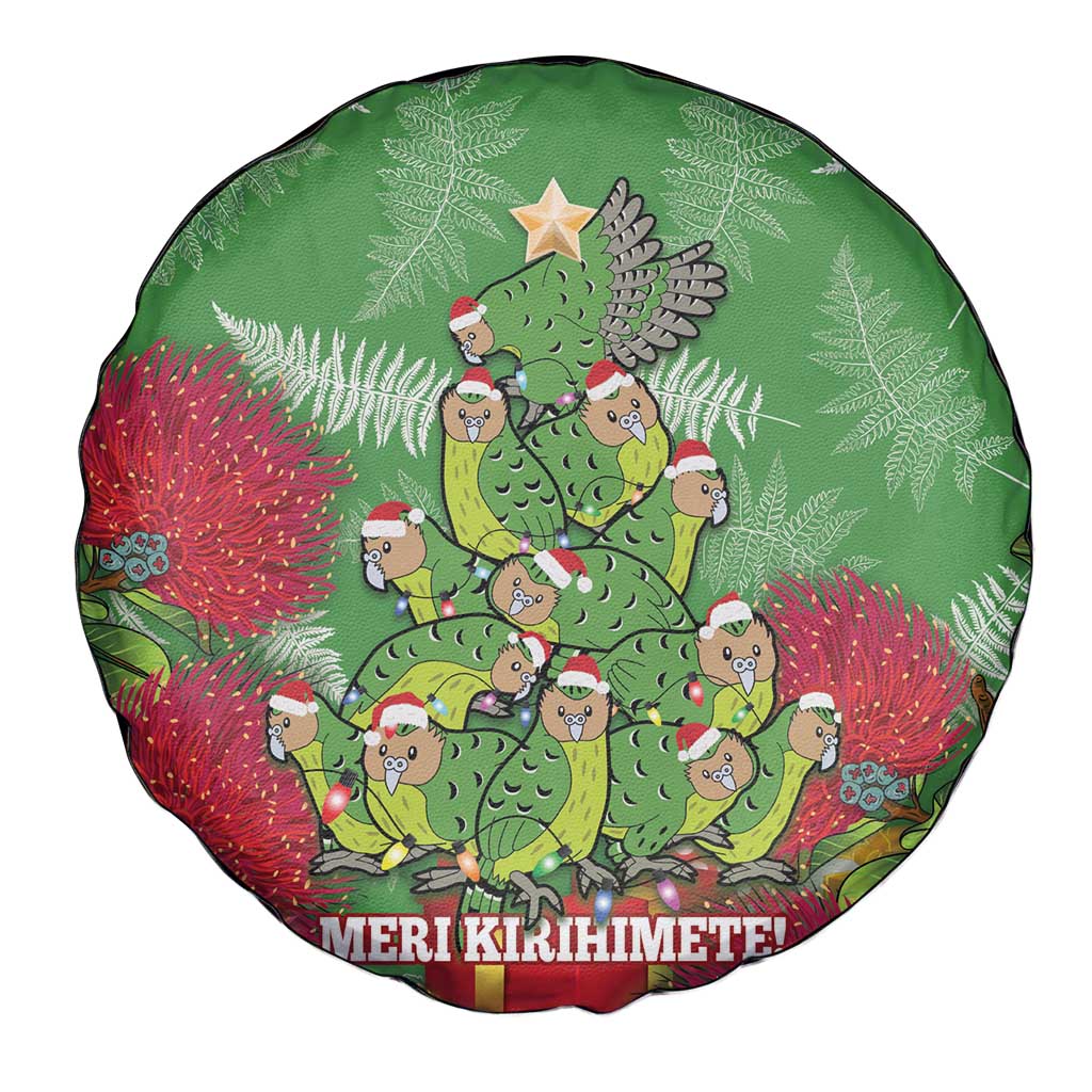 Kakapo New Zealand Christmas Spare Tire Cover Meri Kirihimete Pohutukawa - Green Color LT14 - Polynesian Pride