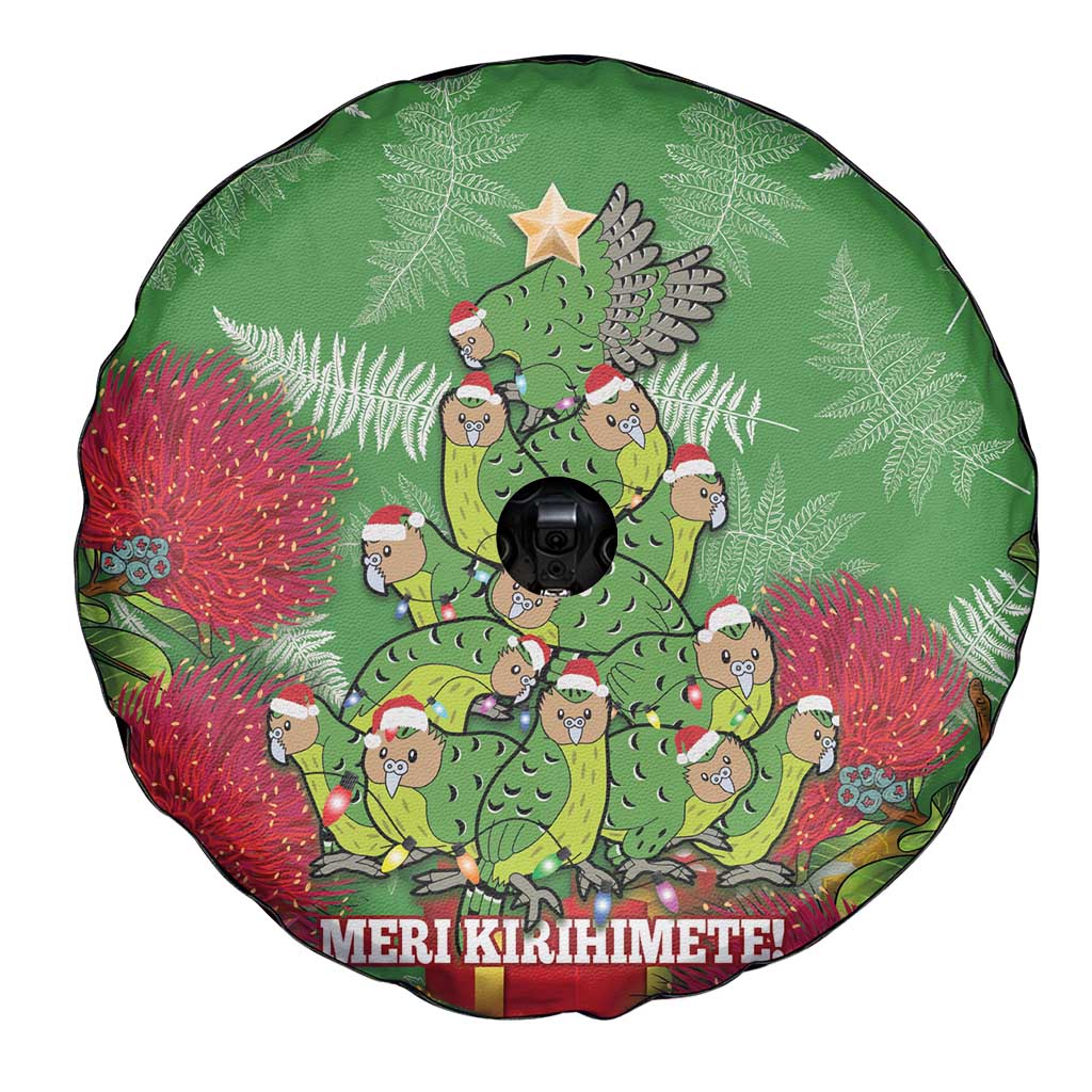 Kakapo New Zealand Christmas Spare Tire Cover Meri Kirihimete Pohutukawa - Green Color LT14 - Polynesian Pride