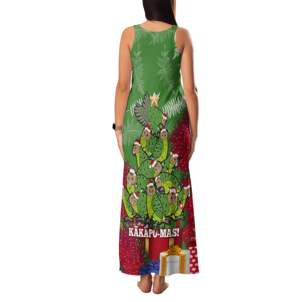 Kakapo New Zealand Christmas Tank Maxi Dress Meri Kirihimete Pohutukawa - Green Color LT14 - Polynesian Pride