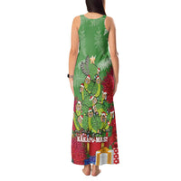 Kakapo New Zealand Christmas Tank Maxi Dress Meri Kirihimete Pohutukawa - Green Color LT14 - Polynesian Pride