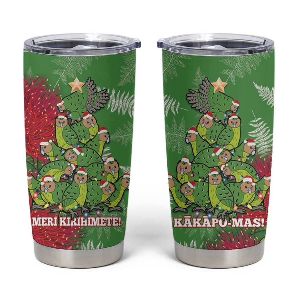 Kakapo New Zealand Christmas Tumbler Cup Meri Kirihimete Pohutukawa - Green Color LT14 Green - Polynesian Pride