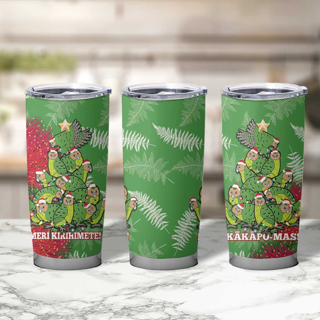 Kakapo New Zealand Christmas Tumbler Cup Meri Kirihimete Pohutukawa - Green Color LT14 - Polynesian Pride