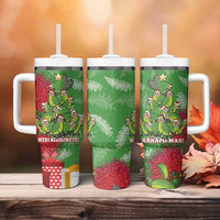 Kakapo New Zealand Christmas Tumbler With Handle Meri Kirihimete Pohutukawa - Green Color LT14 - Polynesian Pride