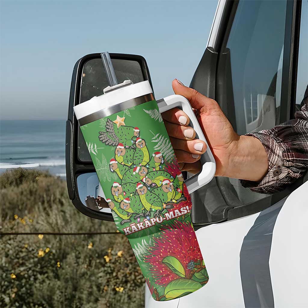 Kakapo New Zealand Christmas Tumbler With Handle Meri Kirihimete Pohutukawa - Green Color LT14 - Polynesian Pride