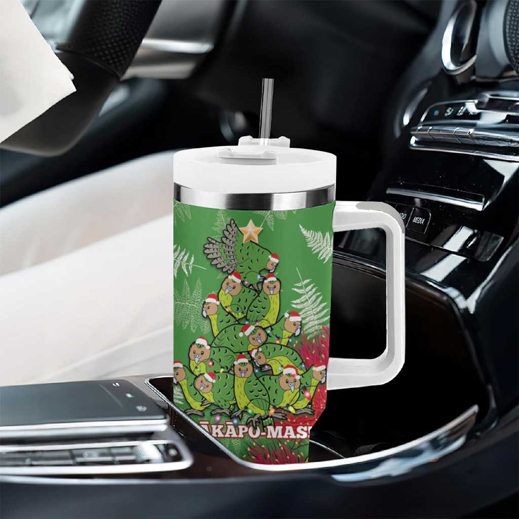 Kakapo New Zealand Christmas Tumbler With Handle Meri Kirihimete Pohutukawa - Green Color LT14 - Polynesian Pride