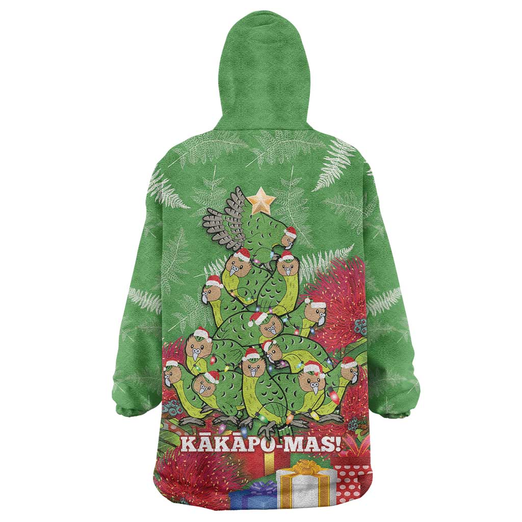 Kakapo New Zealand Christmas Wearable Blanket Hoodie Meri Kirihimete Pohutukawa - Green Color LT14 - Polynesian Pride