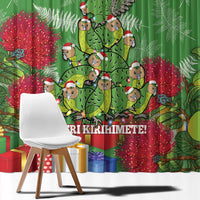 Kakapo New Zealand Christmas Window Curtain Meri Kirihimete Pohutukawa - Green Color LT14 - Polynesian Pride