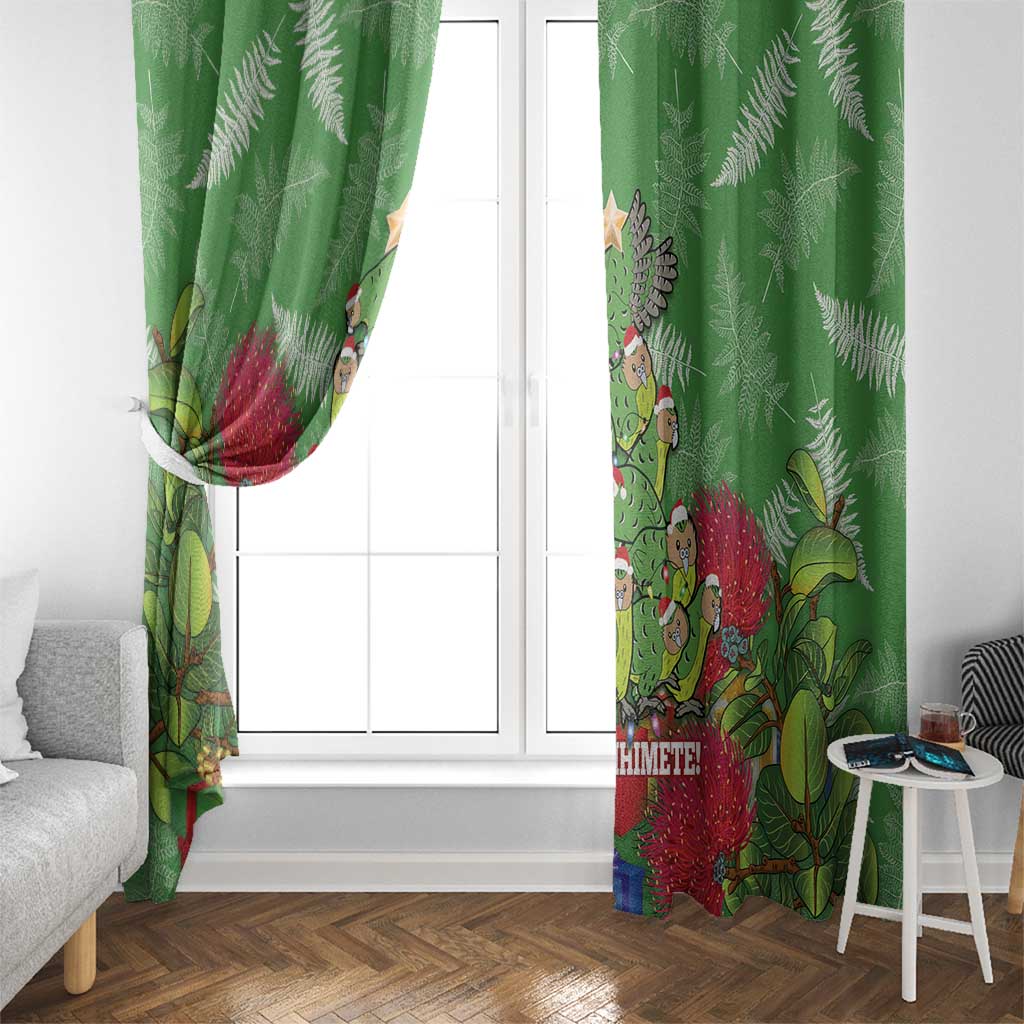 Kakapo New Zealand Christmas Window Curtain Meri Kirihimete Pohutukawa - Green Color LT14 - Polynesian Pride