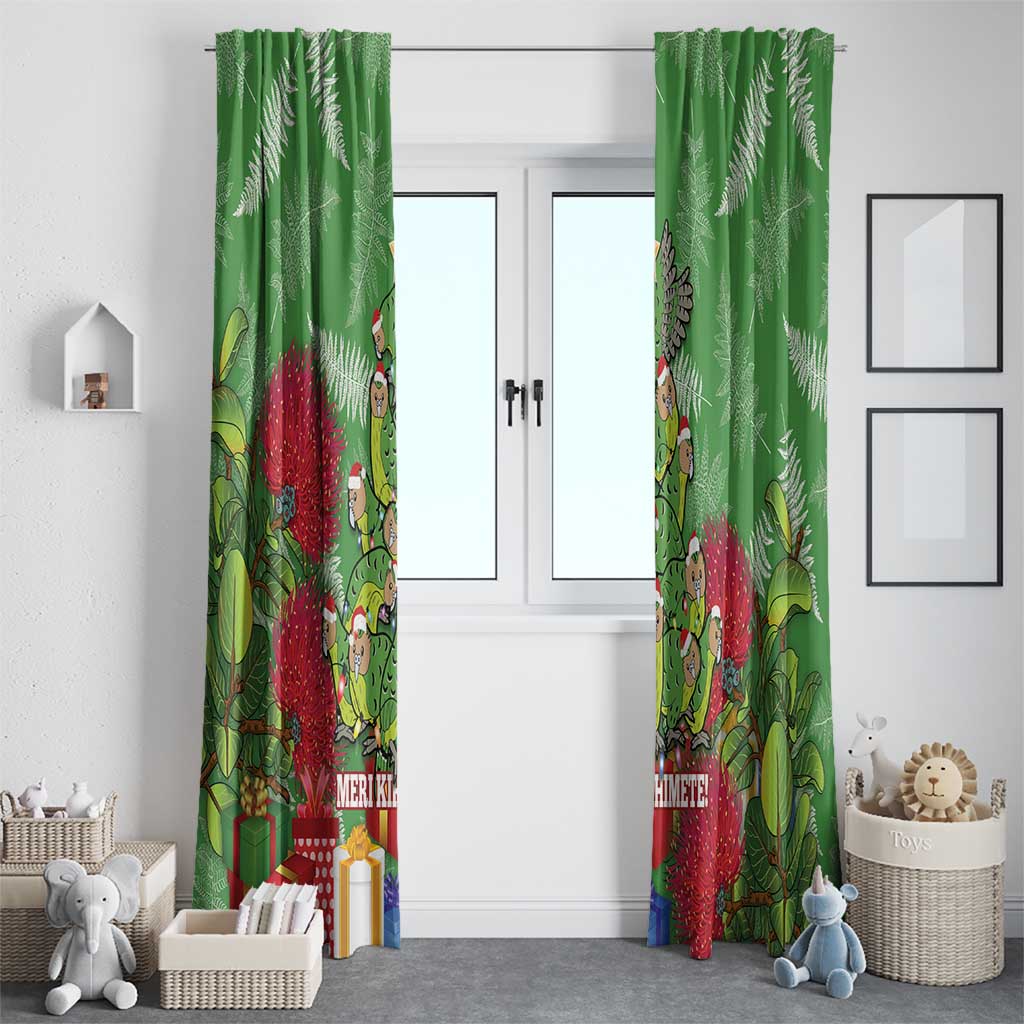 Kakapo New Zealand Christmas Window Curtain Meri Kirihimete Pohutukawa - Green Color LT14 - Polynesian Pride