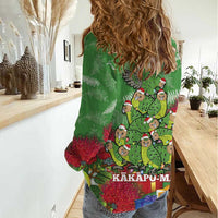 Kakapo New Zealand Christmas Women Casual Shirt Meri Kirihimete Pohutukawa - Green Color LT14 - Polynesian Pride