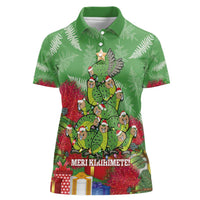 Kakapo New Zealand Christmas Women Polo Shirt Meri Kirihimete Pohutukawa - Green Color LT14 Female Green - Polynesian Pride