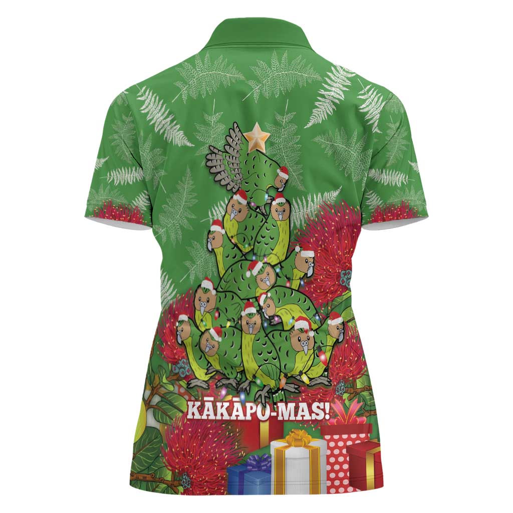 Kakapo New Zealand Christmas Women Polo Shirt Meri Kirihimete Pohutukawa - Green Color LT14 - Polynesian Pride