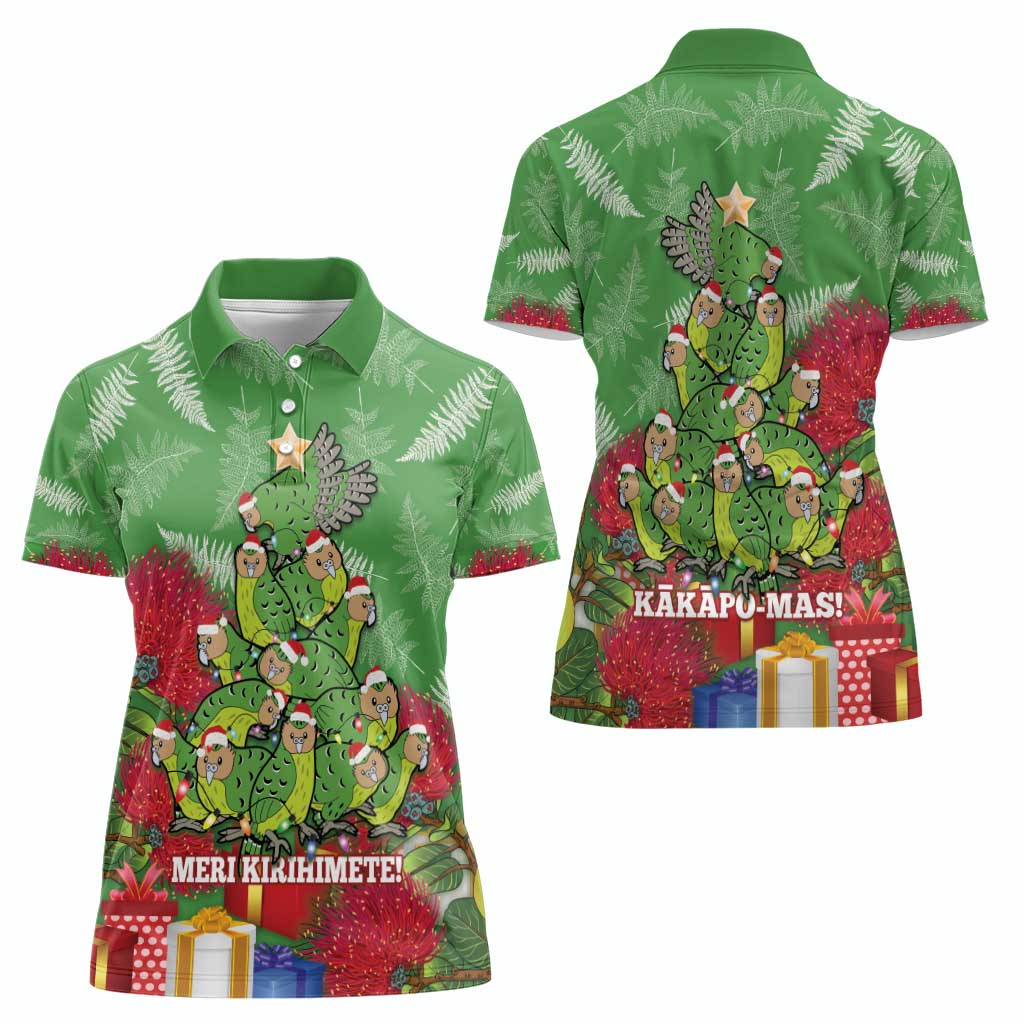Kakapo New Zealand Christmas Women Polo Shirt Meri Kirihimete Pohutukawa - Green Color LT14 - Polynesian Pride