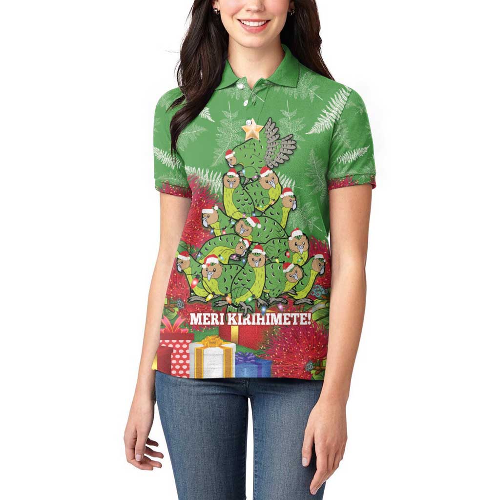 Kakapo New Zealand Christmas Women Polo Shirt Meri Kirihimete Pohutukawa - Green Color LT14 - Polynesian Pride