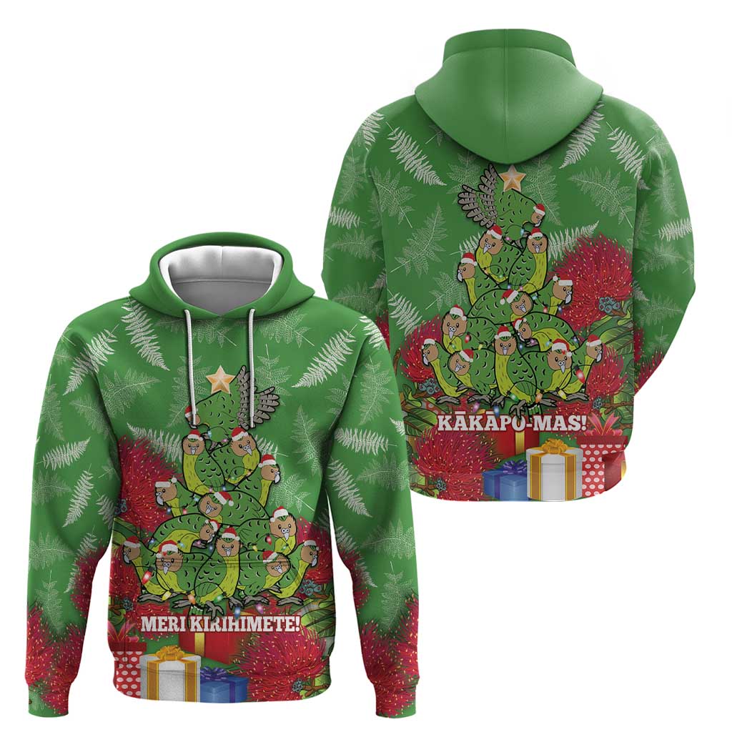 Kakapo New Zealand Christmas Zip Hoodie Meri Kirihimete Pohutukawa - Green Color LT14 - Polynesian Pride