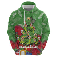 Kakapo New Zealand Christmas Zip Hoodie Meri Kirihimete Pohutukawa - Green Color LT14 - Polynesian Pride