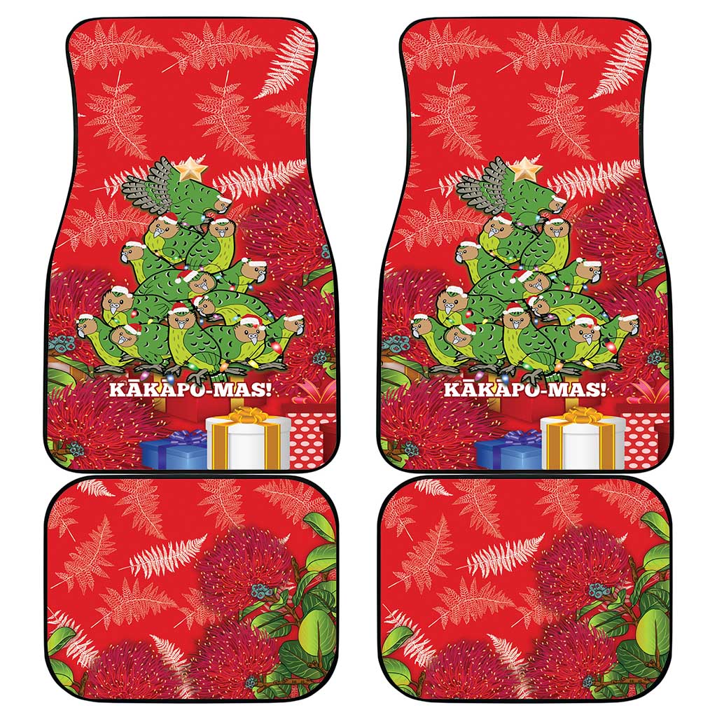 Kakapo New Zealand Christmas Car Mats Meri Kirihimete Pohutukawa - Red Color LT14 - Polynesian Pride