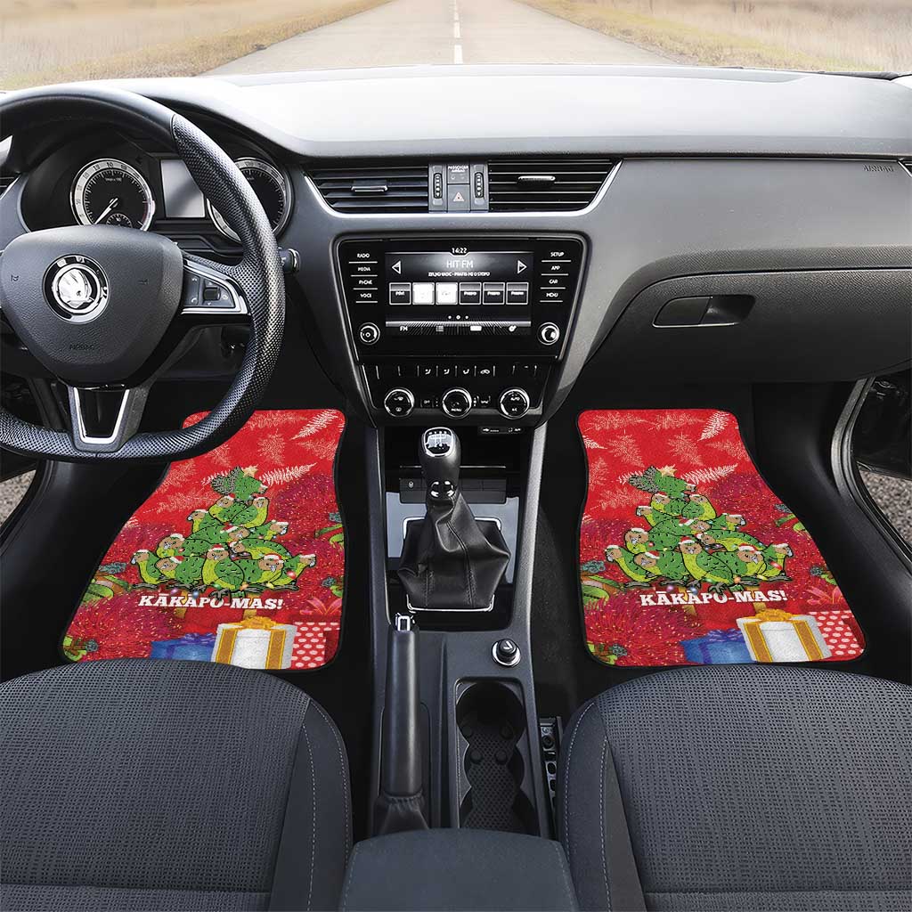Kakapo New Zealand Christmas Car Mats Meri Kirihimete Pohutukawa - Red Color LT14 Set 2pcs - Front Red - Polynesian Pride