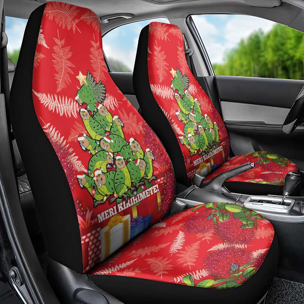 Kakapo New Zealand Christmas Car Seat Cover Meri Kirihimete Pohutukawa - Red Color LT14 - Polynesian Pride